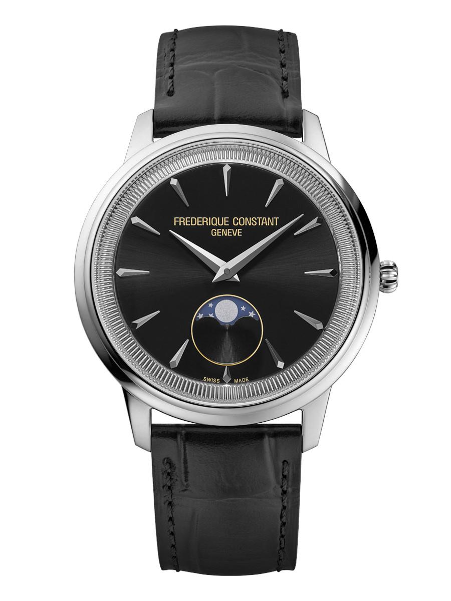 Men's Classic Moneta Moonphase Leather Strap watch, Black dial