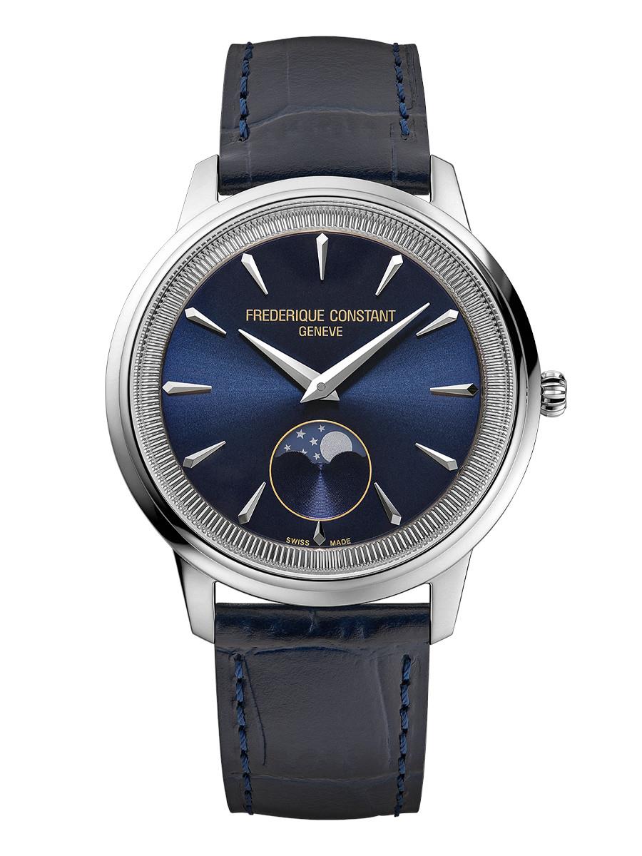 Men's Classic Moneta Moonphase Leather Strap watch, Navy dial