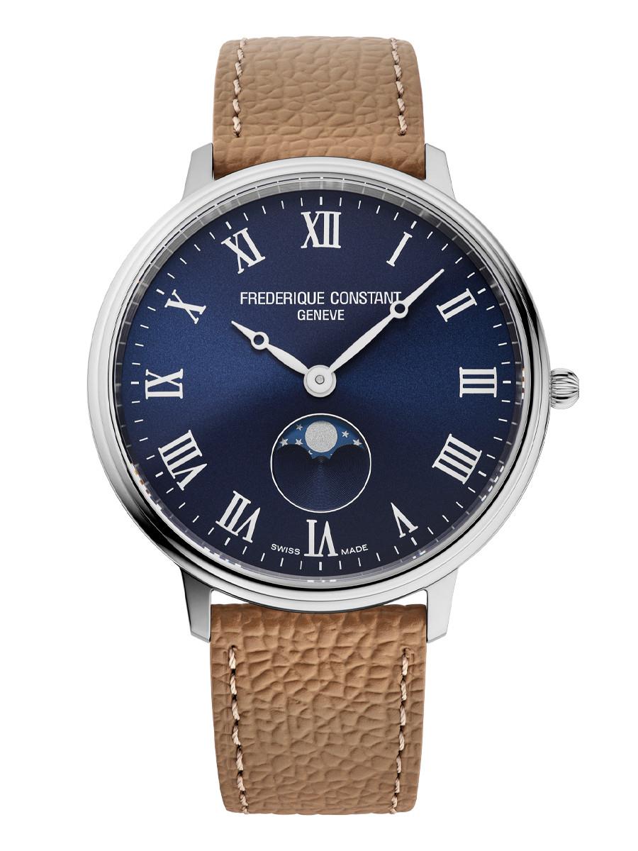 Unisex Classics Quartz Moonphase Leather Strap watch, Blue dial