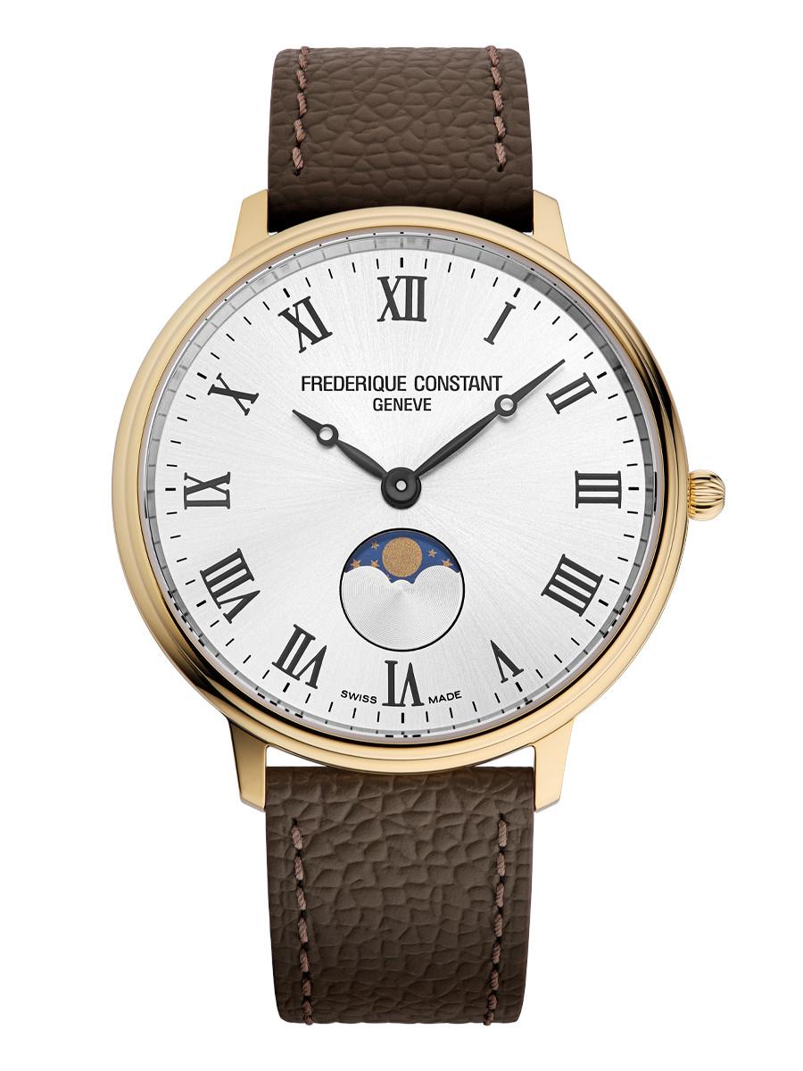 Unisex Classics Quartz Moonphase Leather Strap watch, Silver-Tone dial