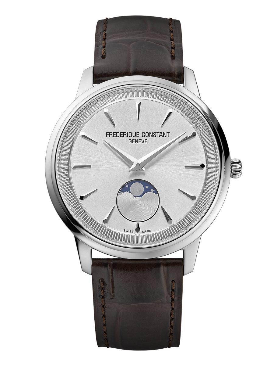 Men's Classic Moneta Moonphase Leather Strap watch, Silver-Tone dial