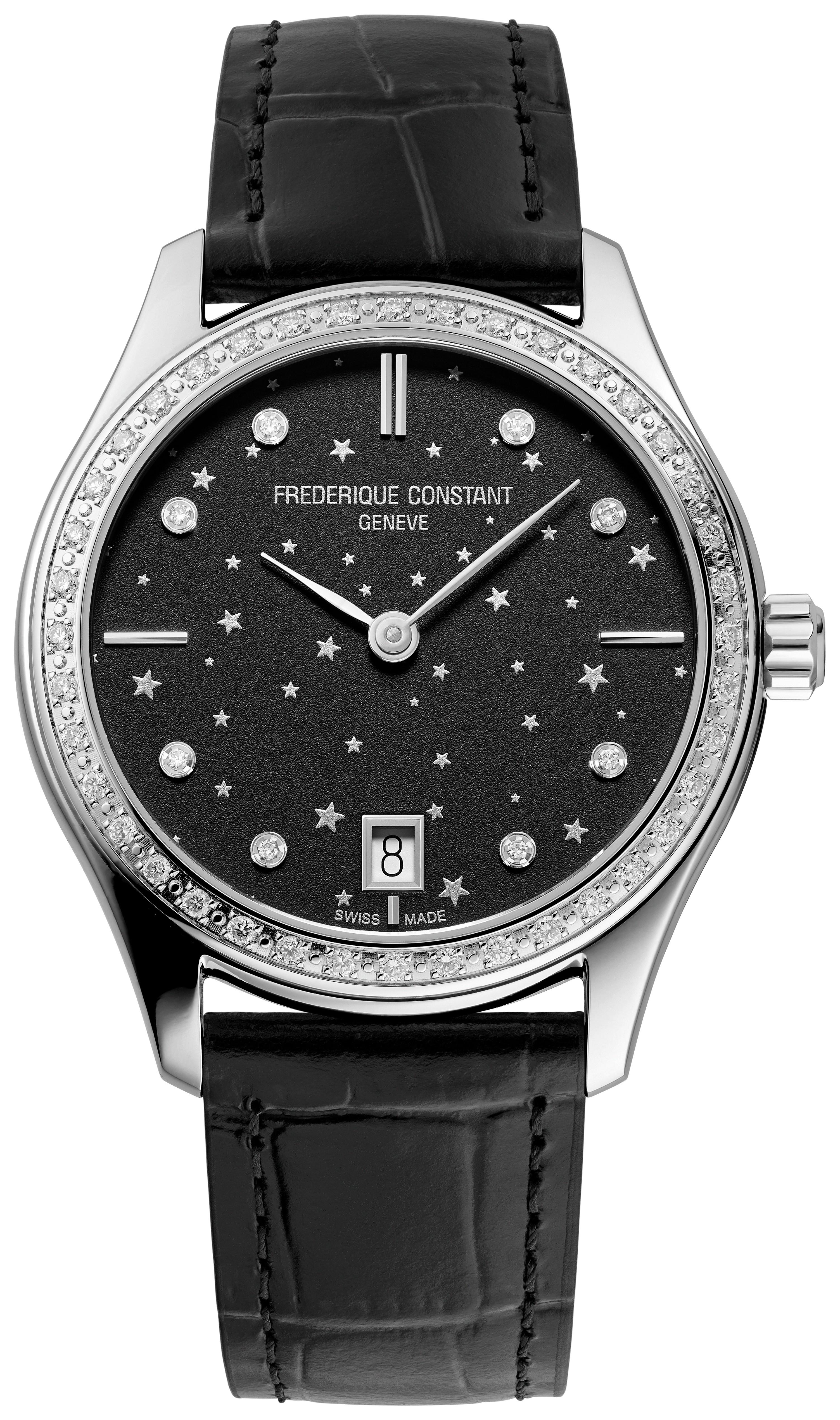 Frederique Constant Ladies Quartz Leather Strap watch,  Black dial