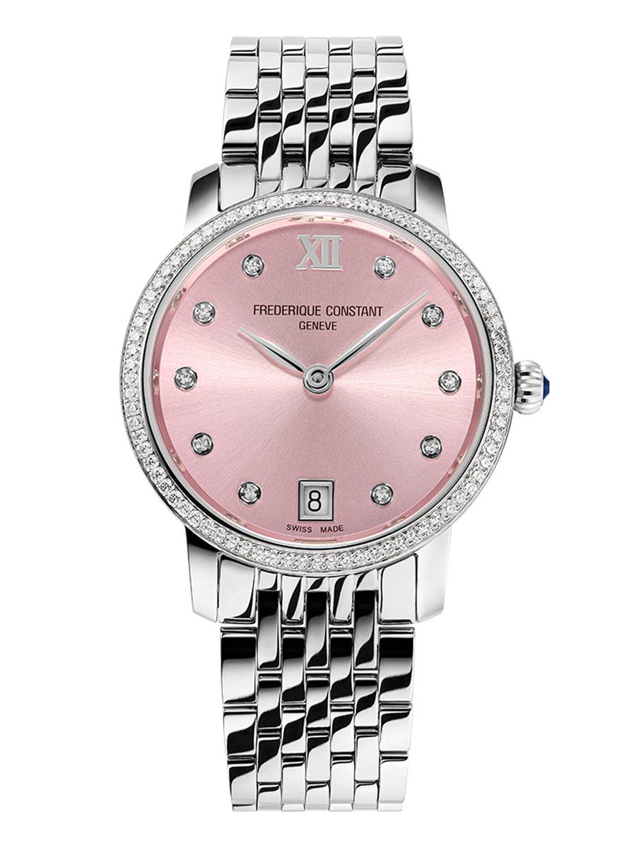 Ladies' Classic Slimline Stainless Steel Bracelet watch, Pink dial