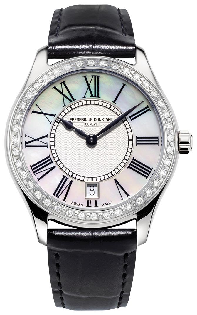 Ladies FC Classic Quartz Black Leather Strap watch with White dial