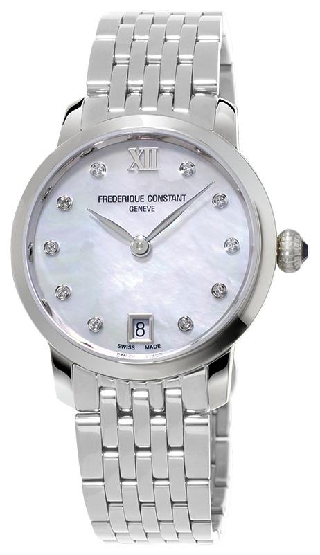 Ladies FC Slimline Quartz Silver-Tone Stainless Steel Bracelet watch, Silver dial