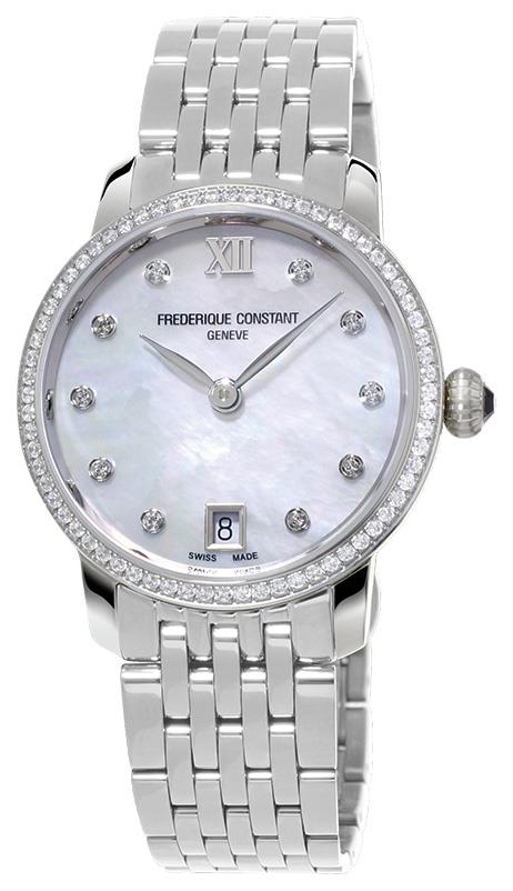 Ladies FC Slimline Quartz Silver-Tone Stainless Steel Bracelet watch, White dial