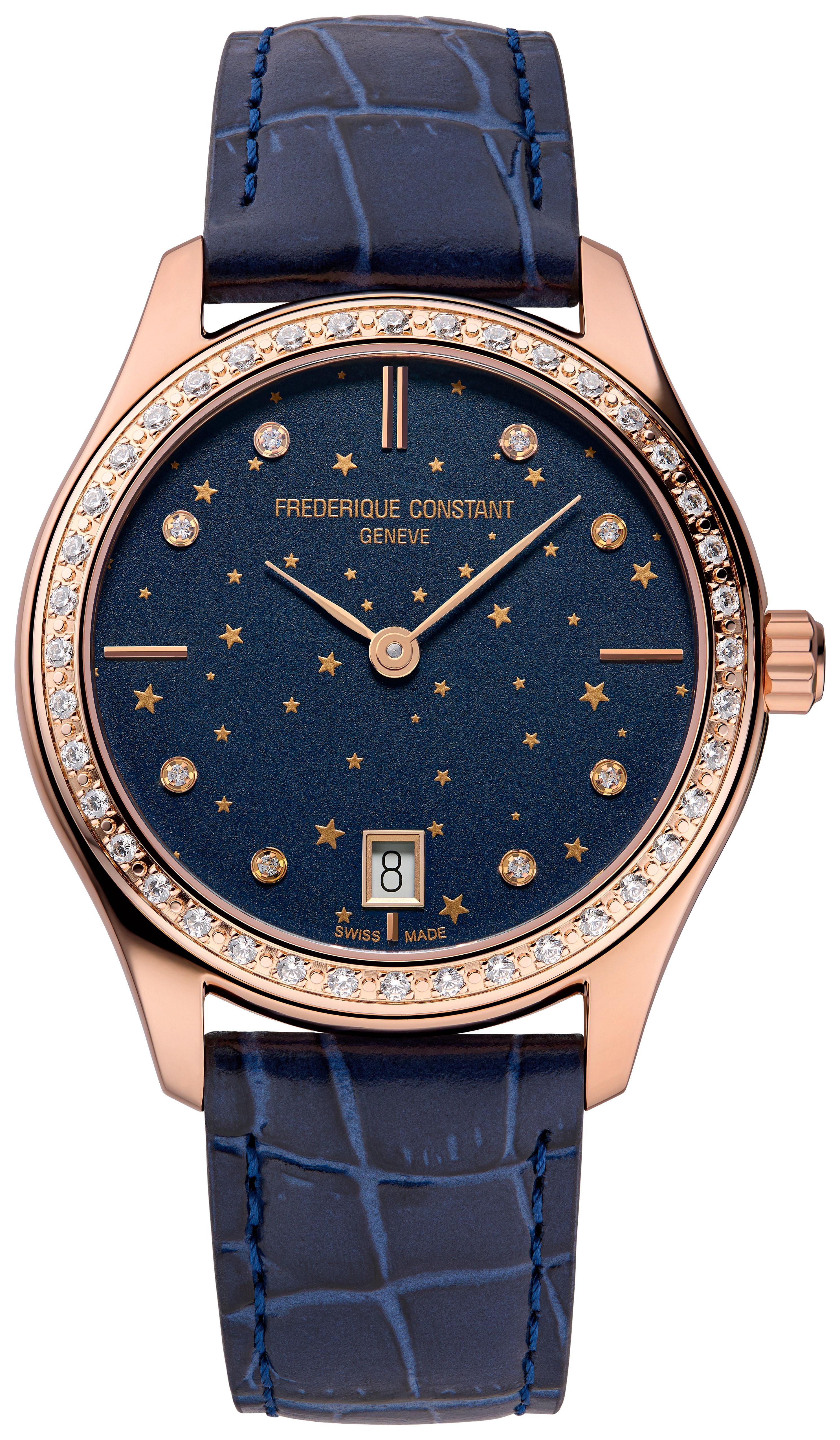 Frederique Constant Ladies Quartz Leather Strap watch,  Blue dial