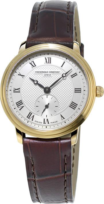 Ladies FC Slimline Quartz Brown Leather Strap watch with Silver-Tone dial