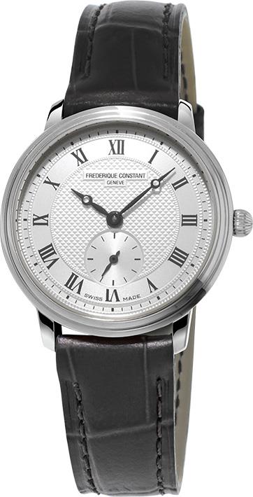 Ladies Classics Slimline Small Seconds Black Leather Strap Watch Silver Dial