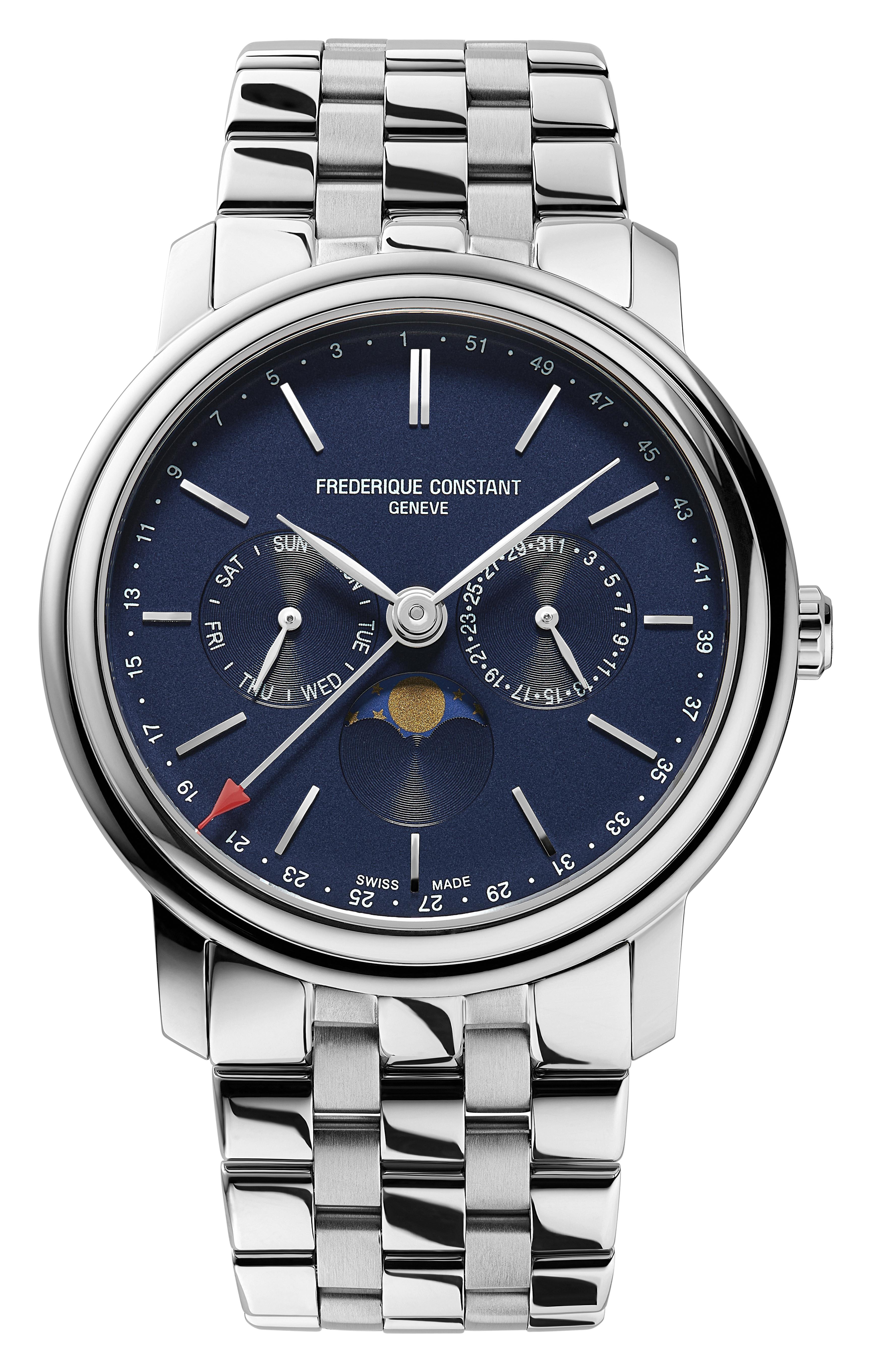 Men's Frederique Constant CLASSICS BUSINESS TIMER Stainless Steel Bracelet watch, Navy dial