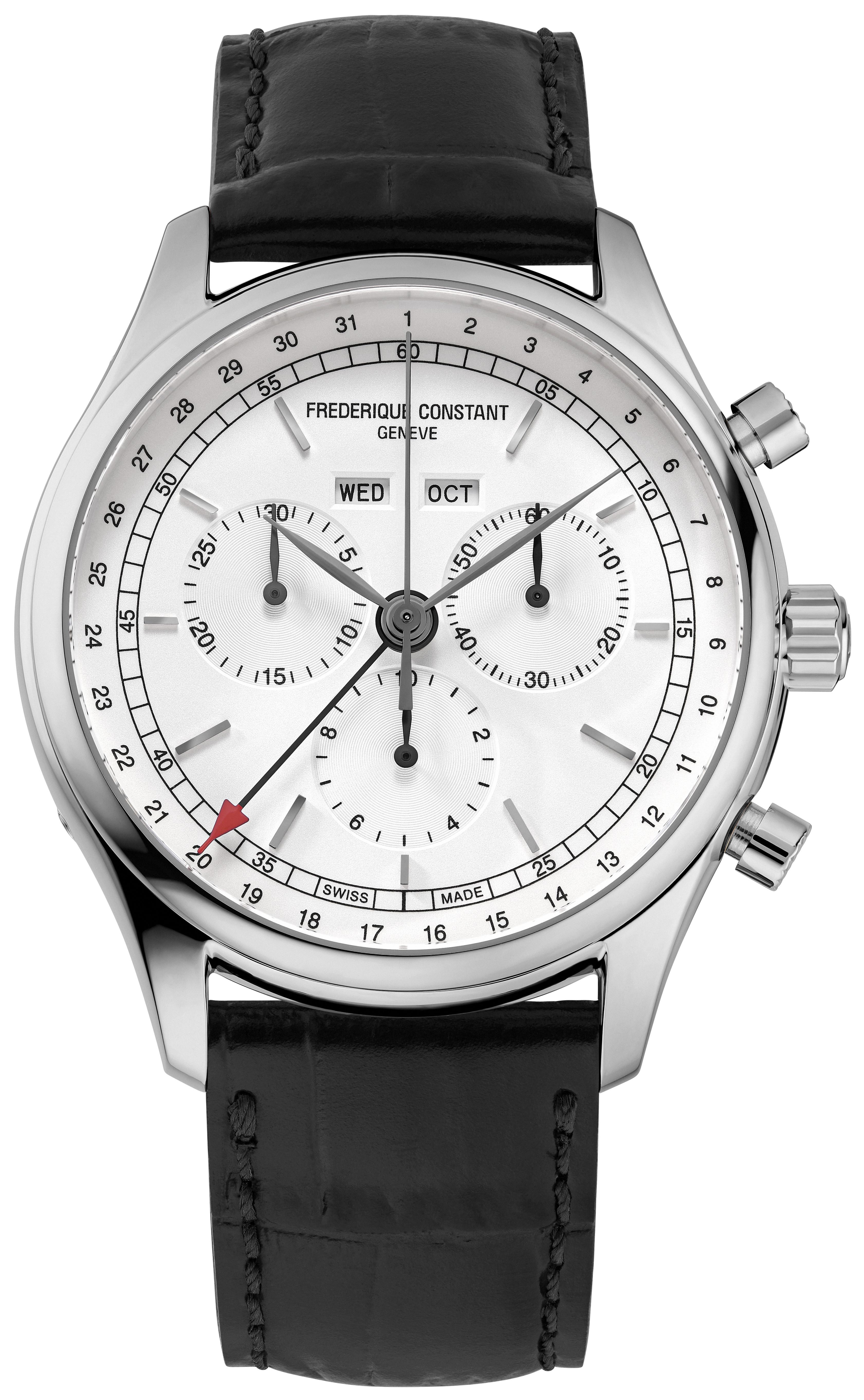 Frederique Constant Mens Quartz Leather Strap watch,  White dial
