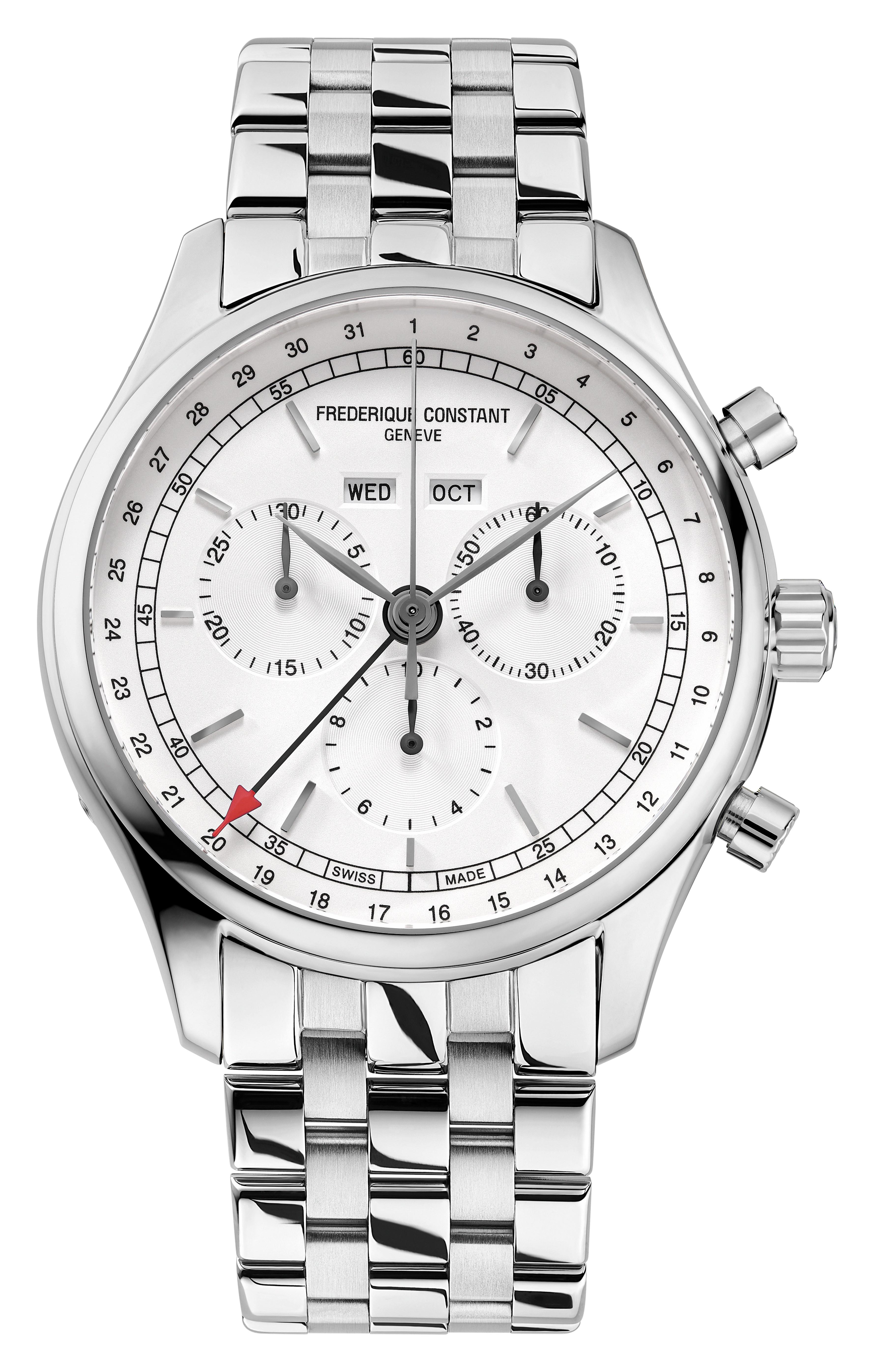 Men's Frederique Constant CLASSICS QUARTZ CHRONOGRAPH Stainless Steel Bracelet watch,  Silver dial