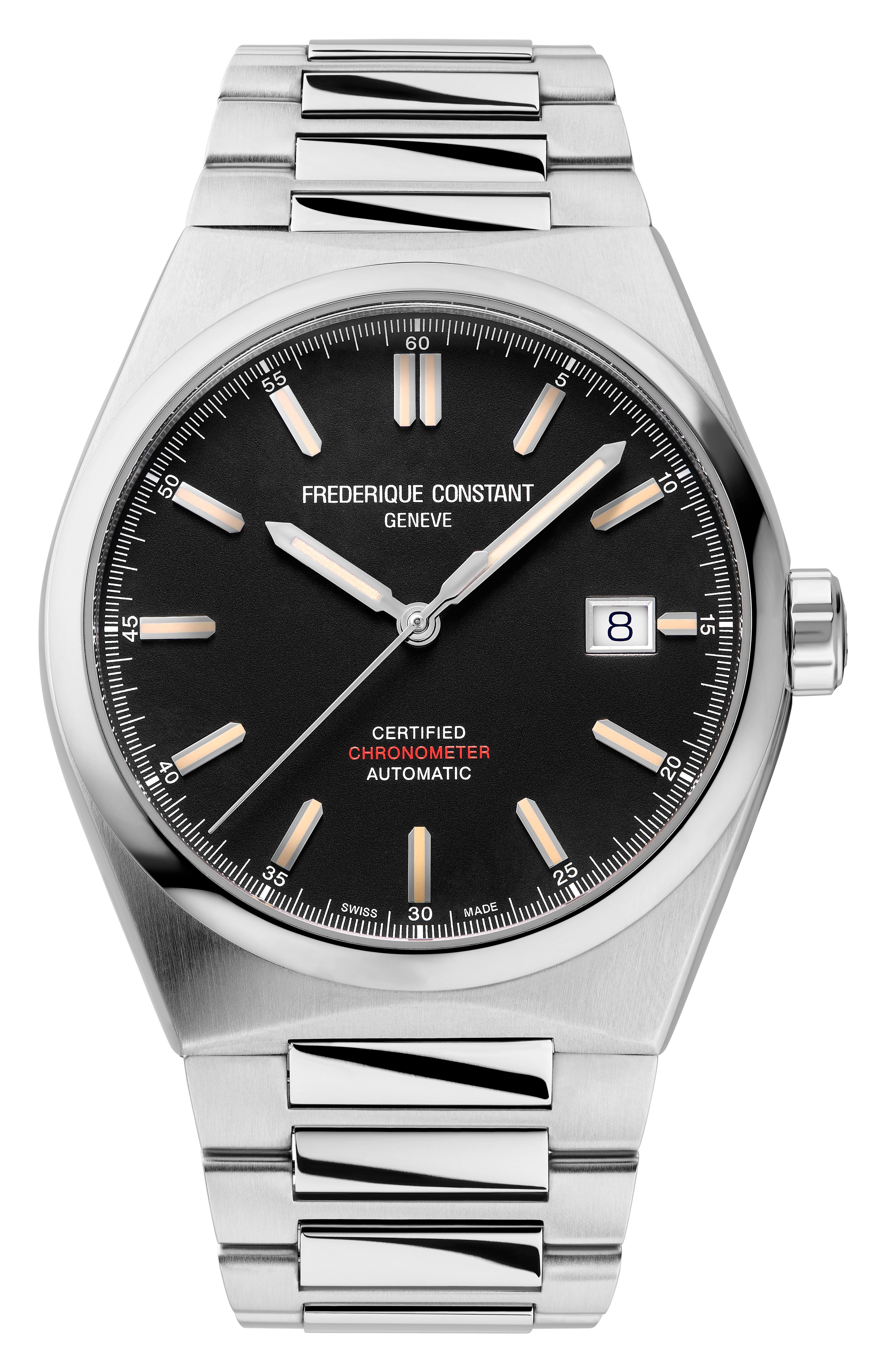 Men's Frederique Constant HIGHLIFE AUTOMATIC Stainless Steel Bracelet watch, Black dial
