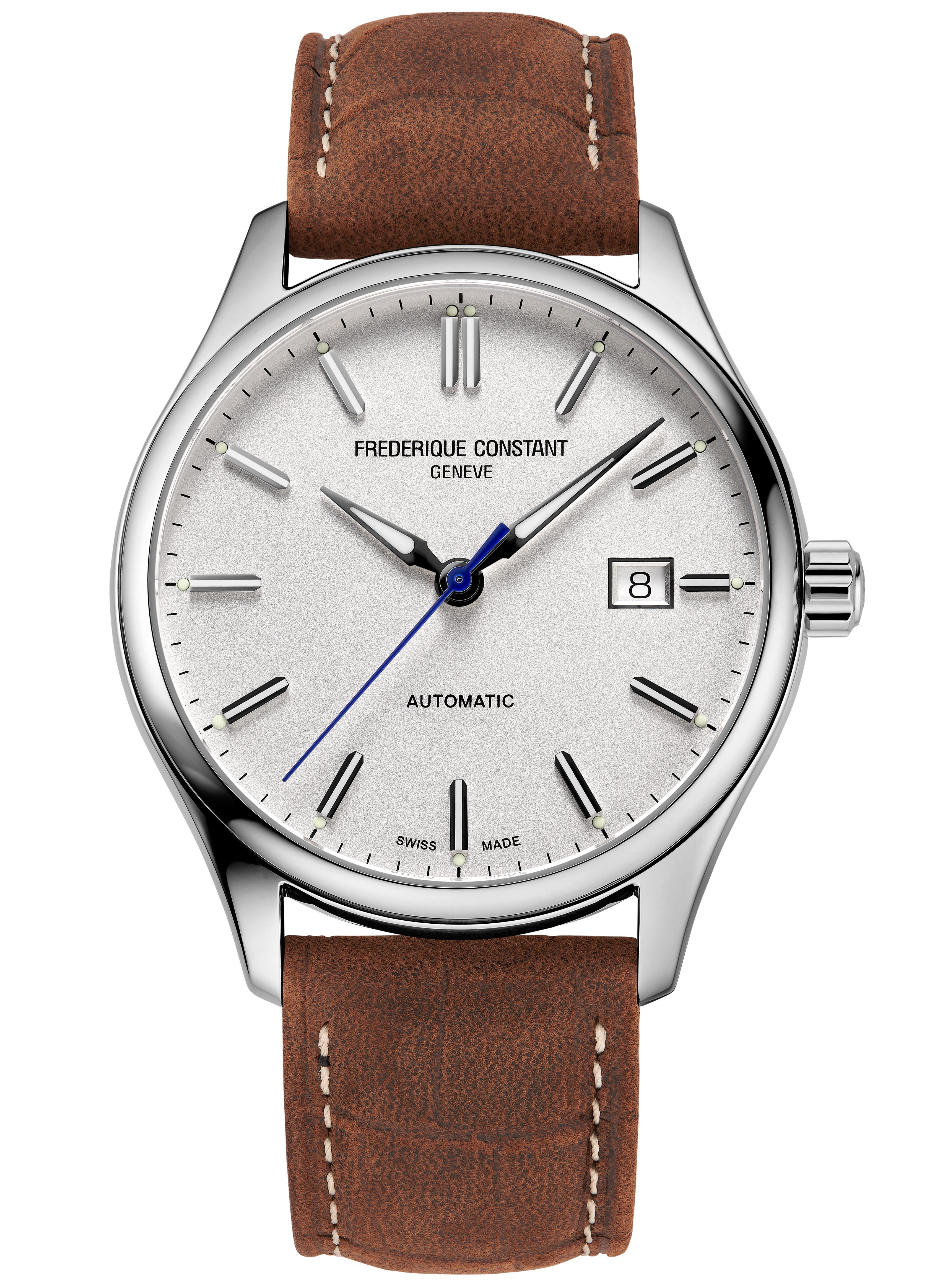 Men's Classic Index Automatic Brown Leather Strap Watch, White Dial