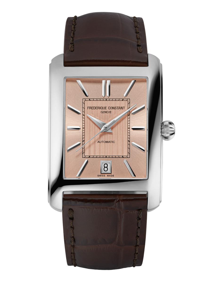 Men's Carree Automatic Leather Strap watch, Salmon dial