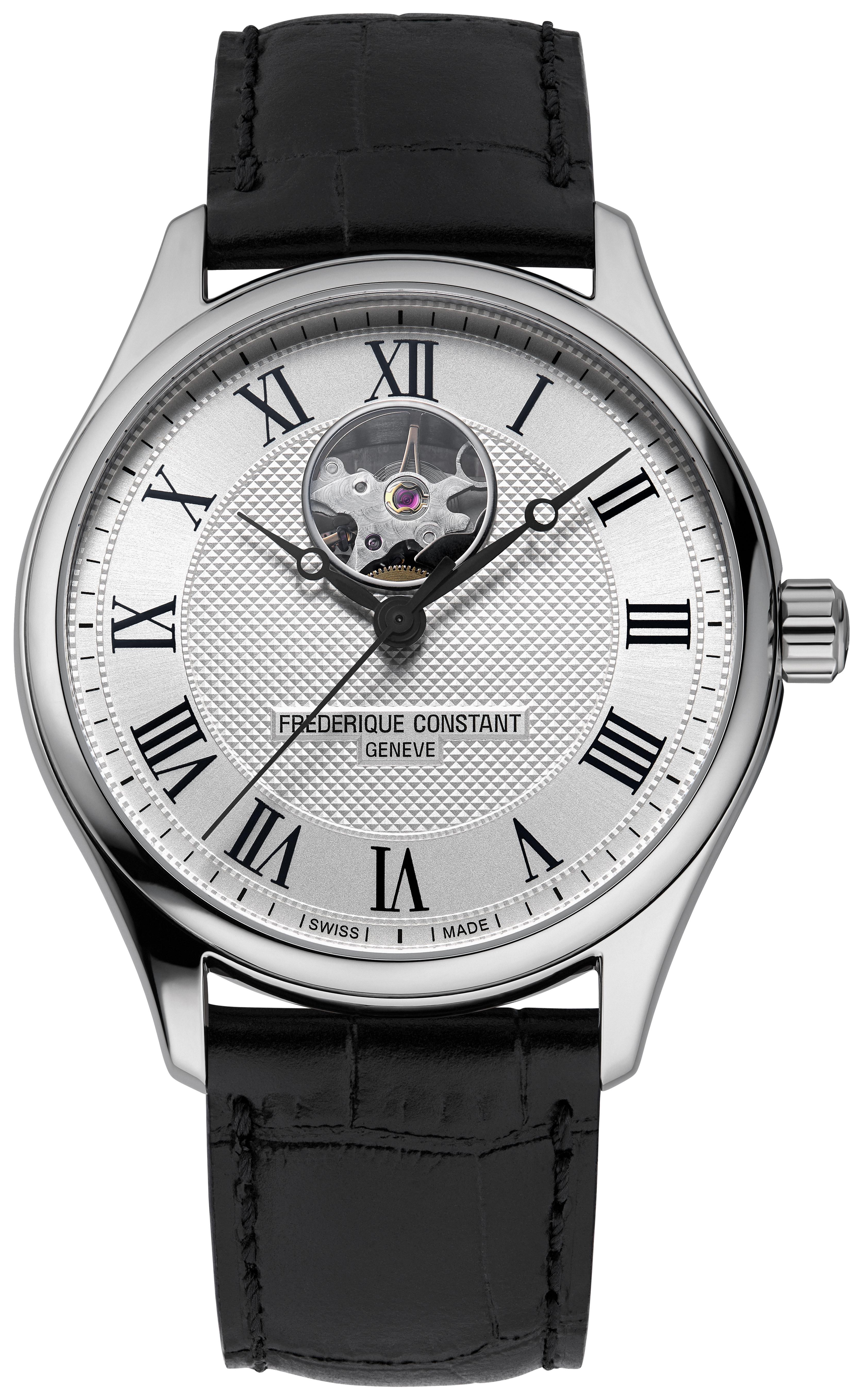 Frederique Constant Mens Automatic Leather Strap watch,  Silver-Tone dial