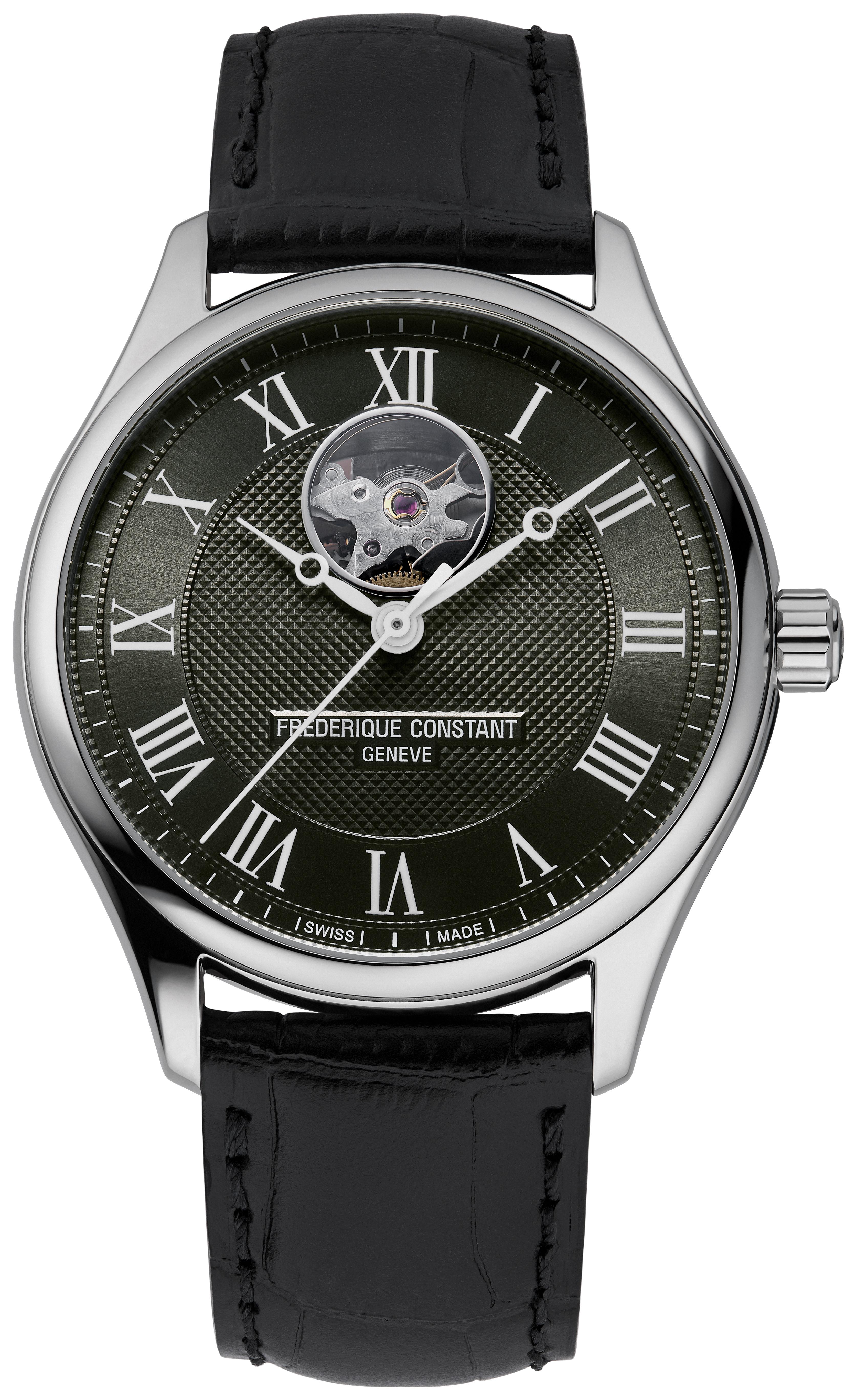Frederique Constant Mens Automatic Leather Strap watch,  Green dial