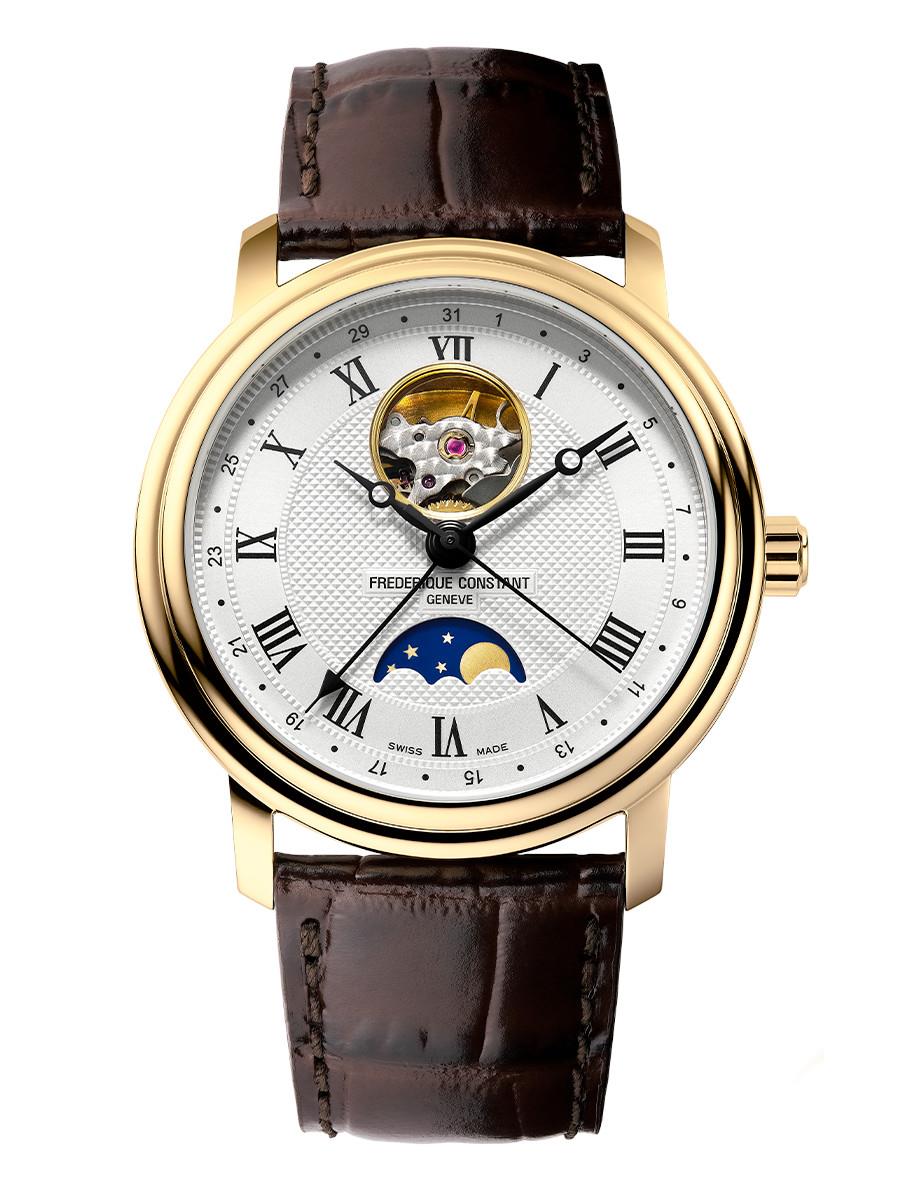 Men's Classics Heartbeat Moonphase Automatic Leather Strap watch, Silver-Tone dial