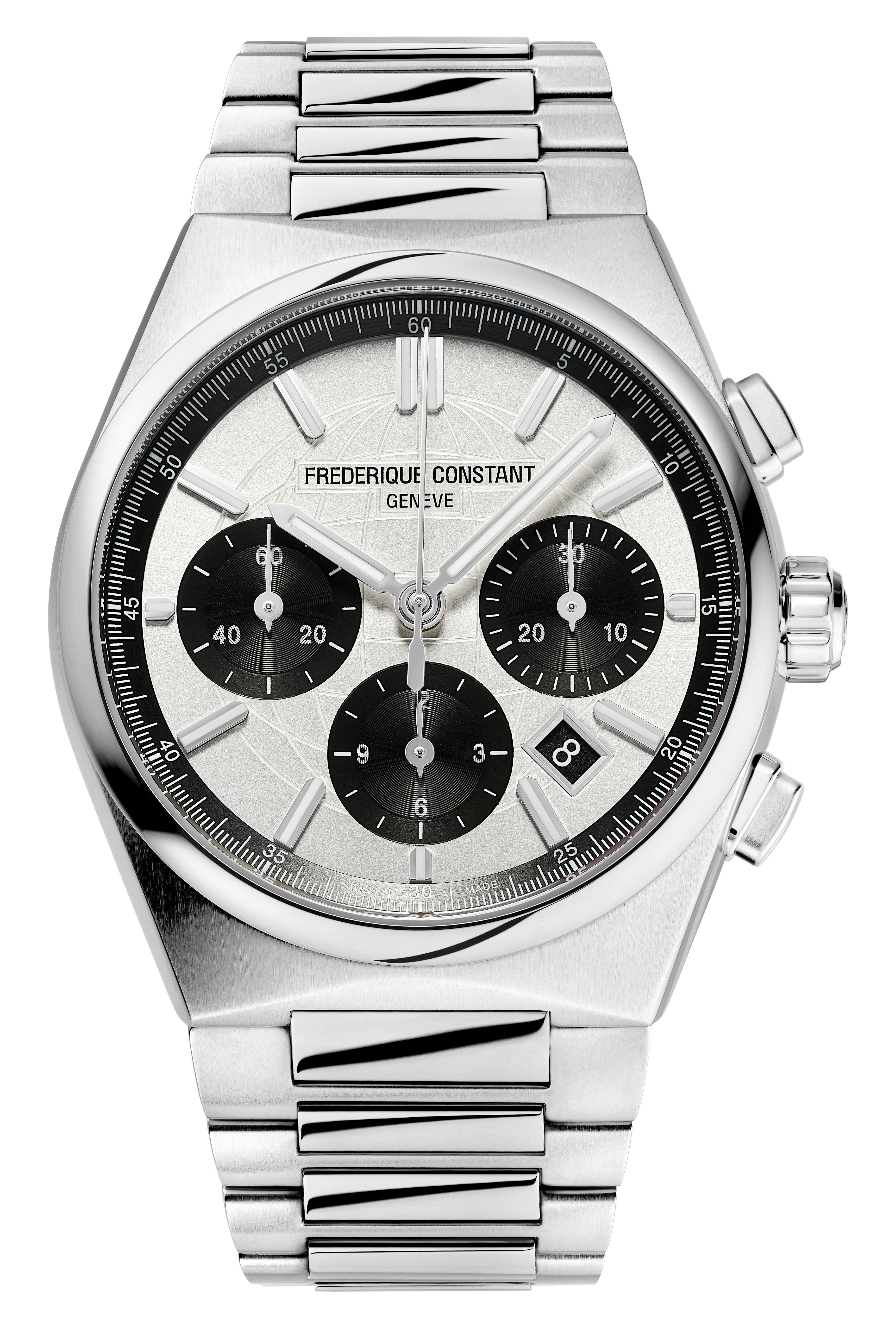 Men's Frederique Constant HIGHLIFE CHRONOGRAPH AUTOMATIC Stainless Steel Bracelet watch, Black dial