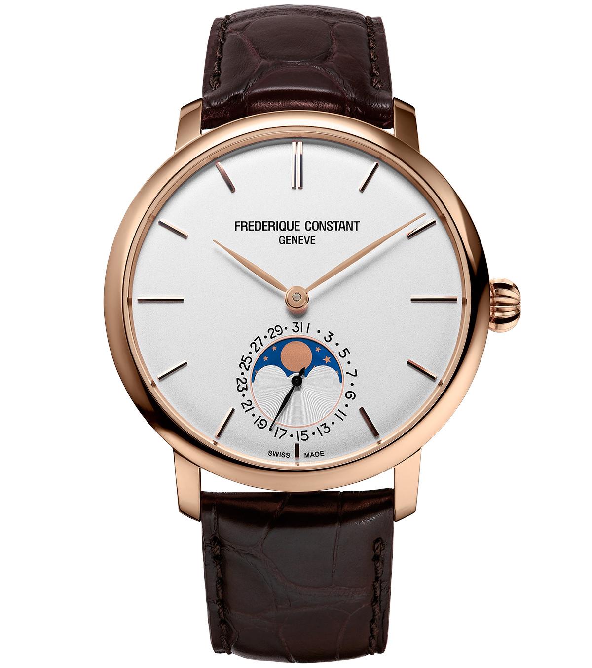 Frederique Constant Mens Manufacture Brown Genuine Alligator Strap watch with Silver-Tone dial