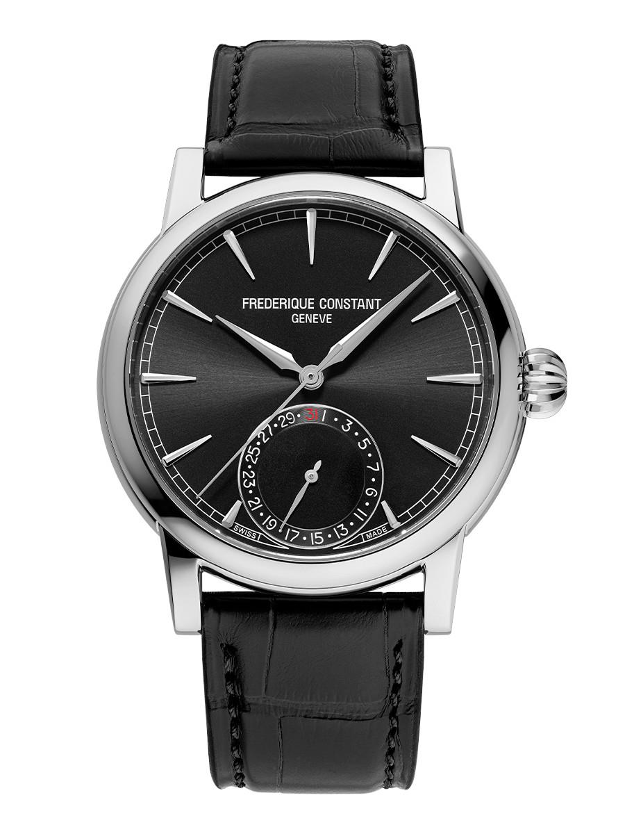 Men's Classic Date Manufacture Genuine Alligator Strap watch, Black dial