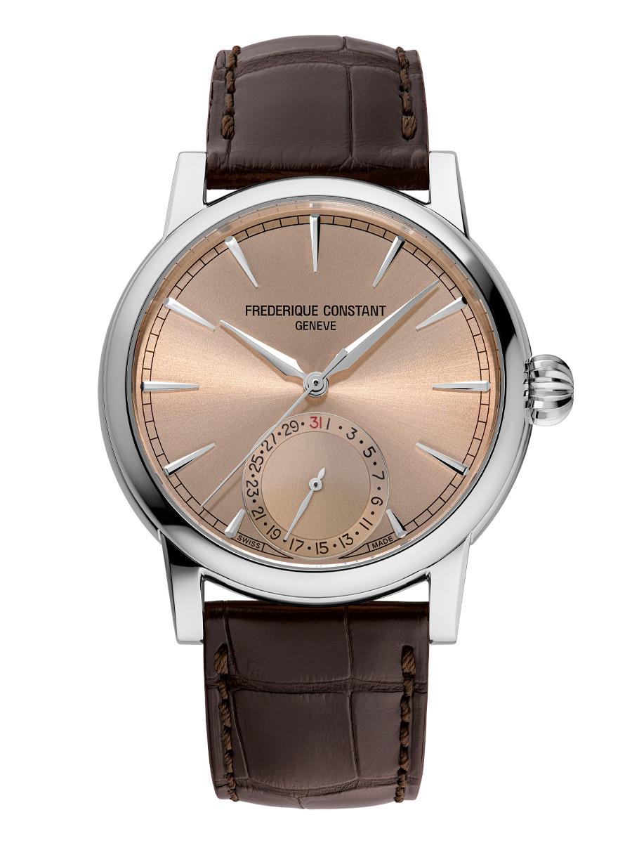 Men's Manufacture Leather Strap watch, Salmon dial