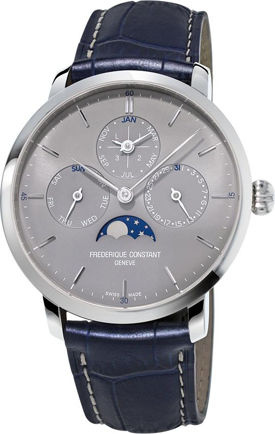 Mens Frederique Constant Slimline Perpetual Calendar Alligator Strap watch,  Gray dial