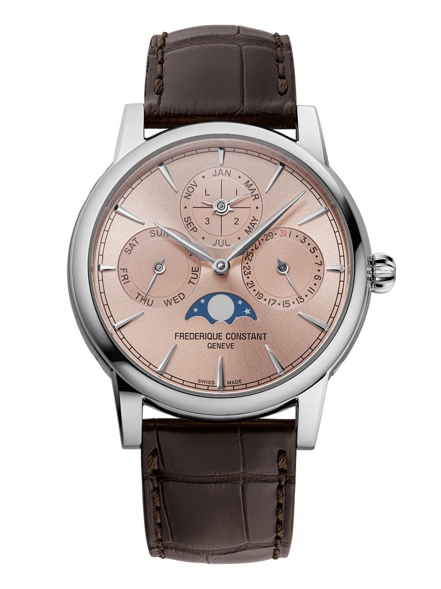 Men's Perpetual Calendar Manufacture Genuine Crocodile Strap watch, Salmon dial