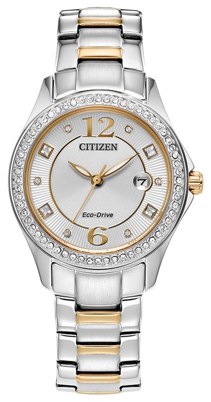 Ladies' Crystal Eco-Drive Stainless Steel Bracelet watch, Silver-Tone dial