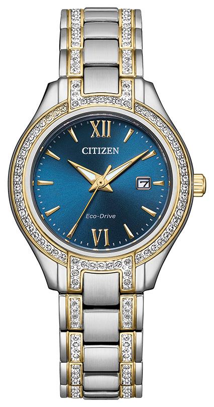 Ladies' Crystal Eco-Drive Stainless Steel Bracelet watch, Navy dial