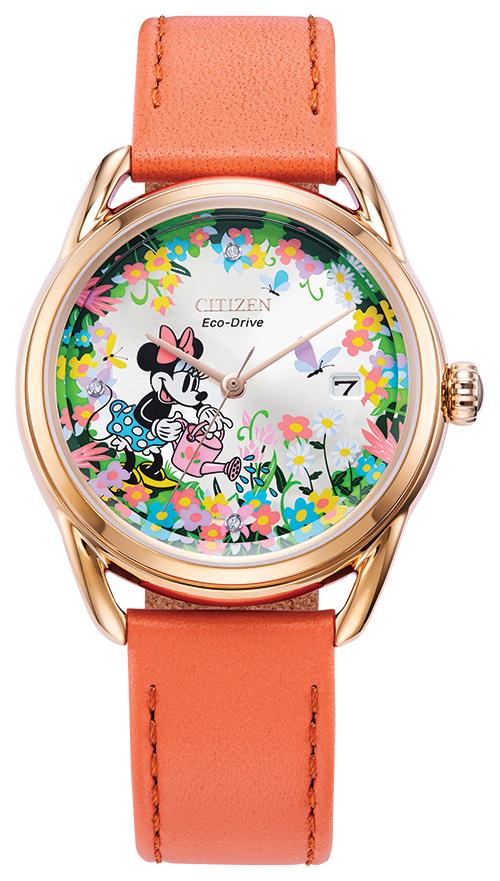 Ladies Minnie Mouse  Leather Strap, Silver-White dial