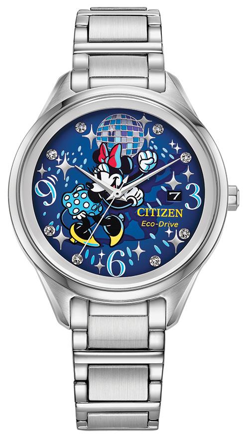 Ladies Minnie Mouse Silver-Tone Stainless Steel Bracelet, Blue dial
