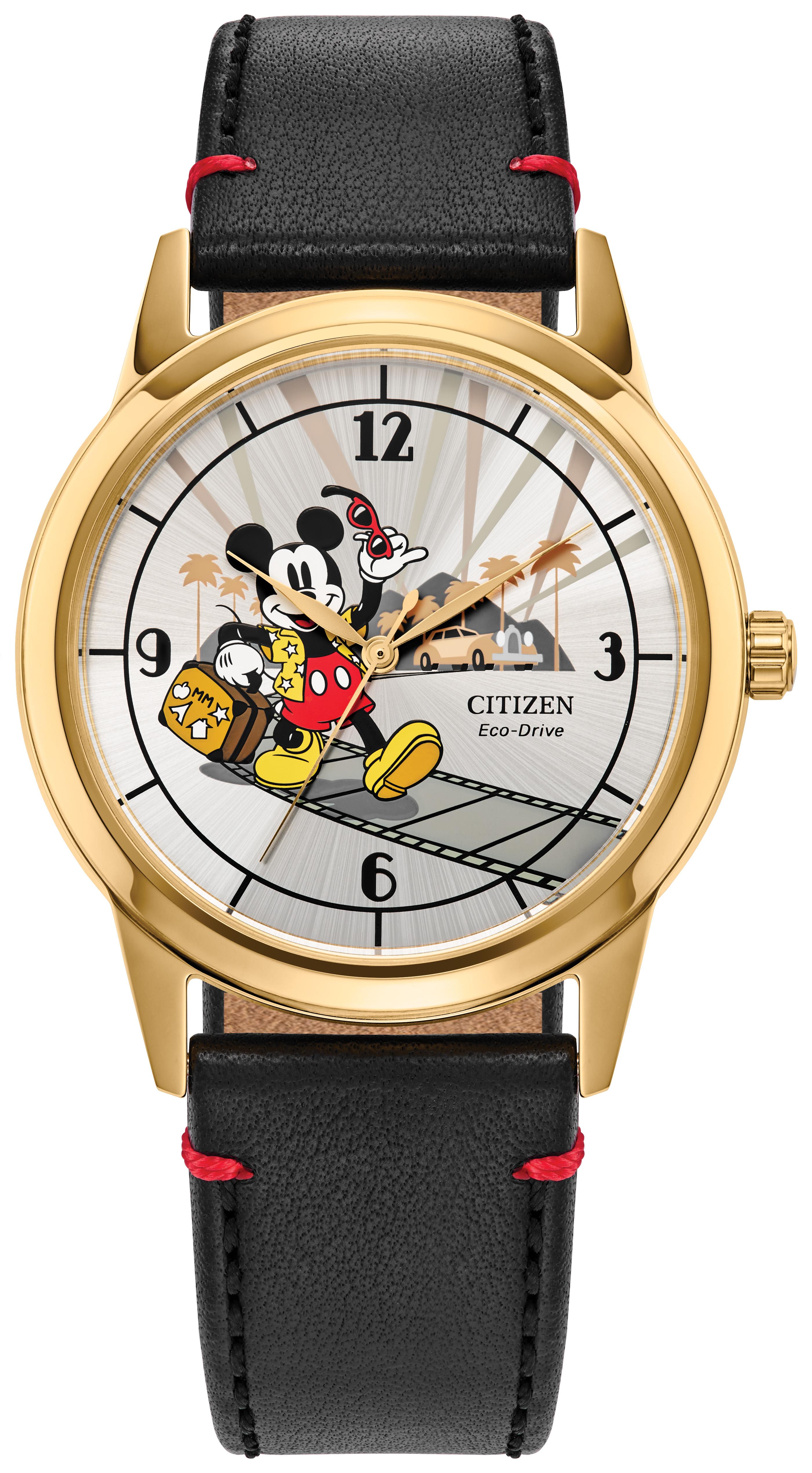 Men's Mickey Mouse Leather Strap watch, Silver tone dial