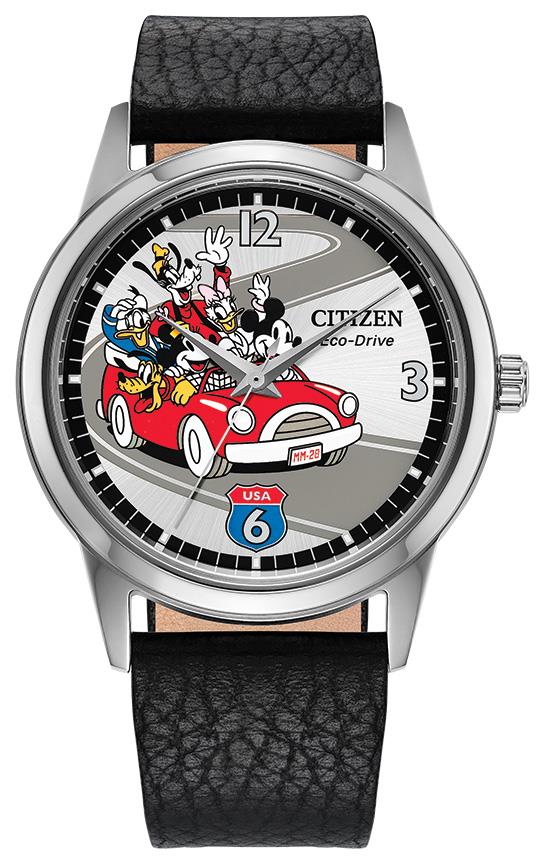 Disney Men's Mickey's Friends Leather Strap watch, Silver-Tone dial