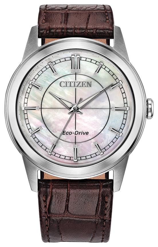 Unisex Eco-Drive Rolan Leather Strap watch, White MOP dial