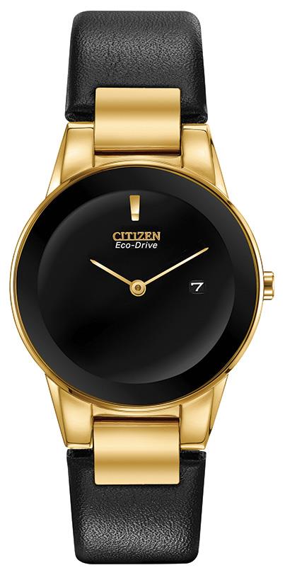 Ladies' Axiom Eco-Drive Leather Strap watch, Black dial