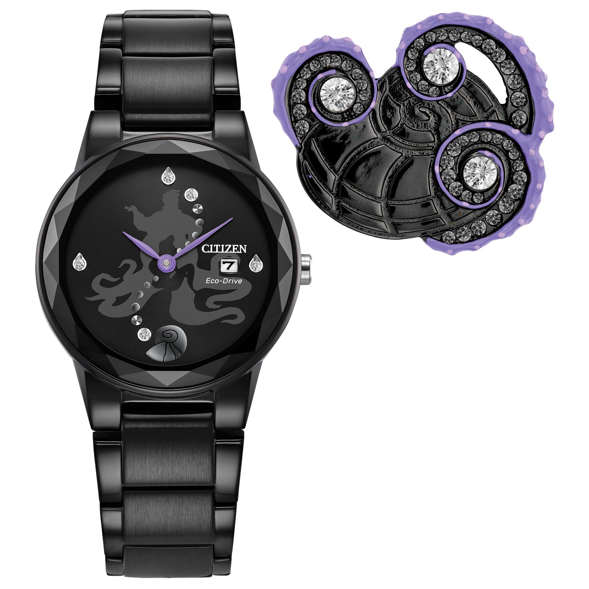 Disney Ladies Ursula Stainless Steel Bracelet watch, Black dial