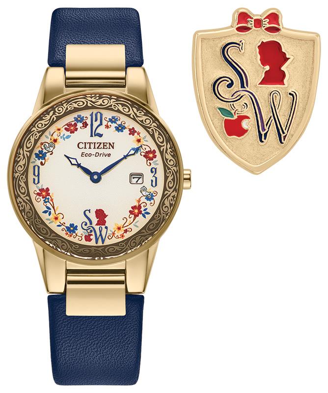 Ladies' Snow White Flora Eco-Drive Blue Leather Strap Watch, Pale Gold Dial