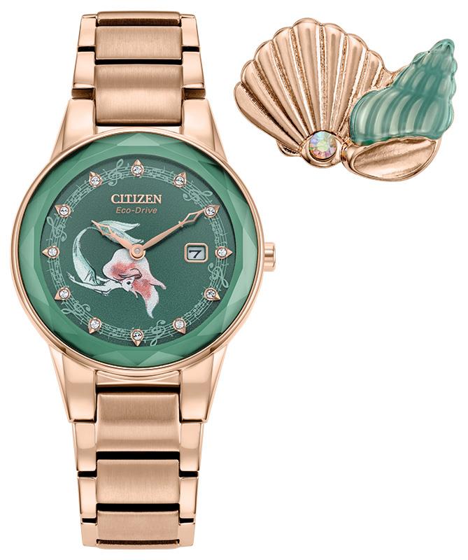 Disney Ladies' Ariel Stainless Steel Bracelet watch, Green dial