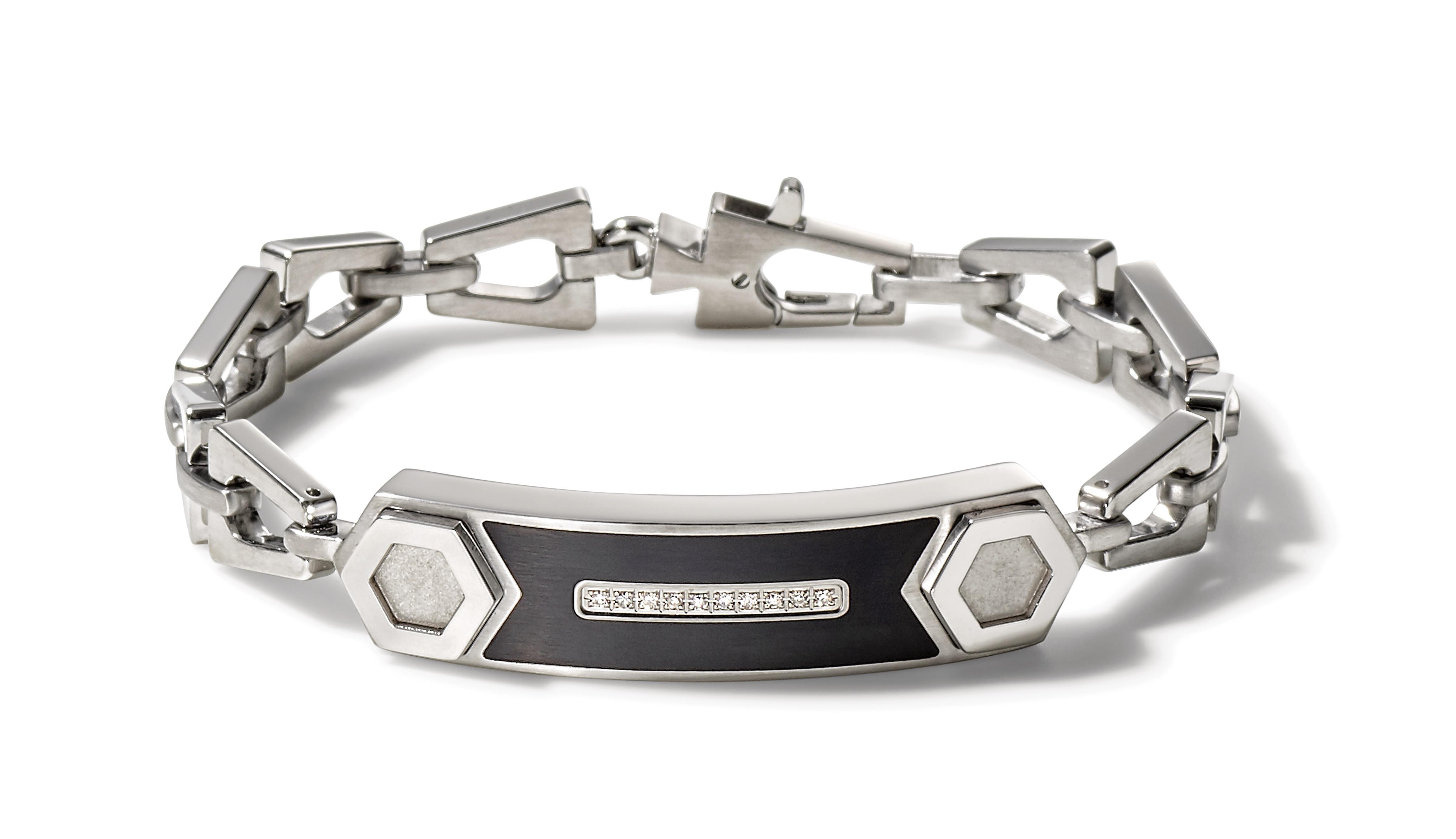 Precisionist Stainless Steel ID Plaque & White Diamond Bracelet - Medium