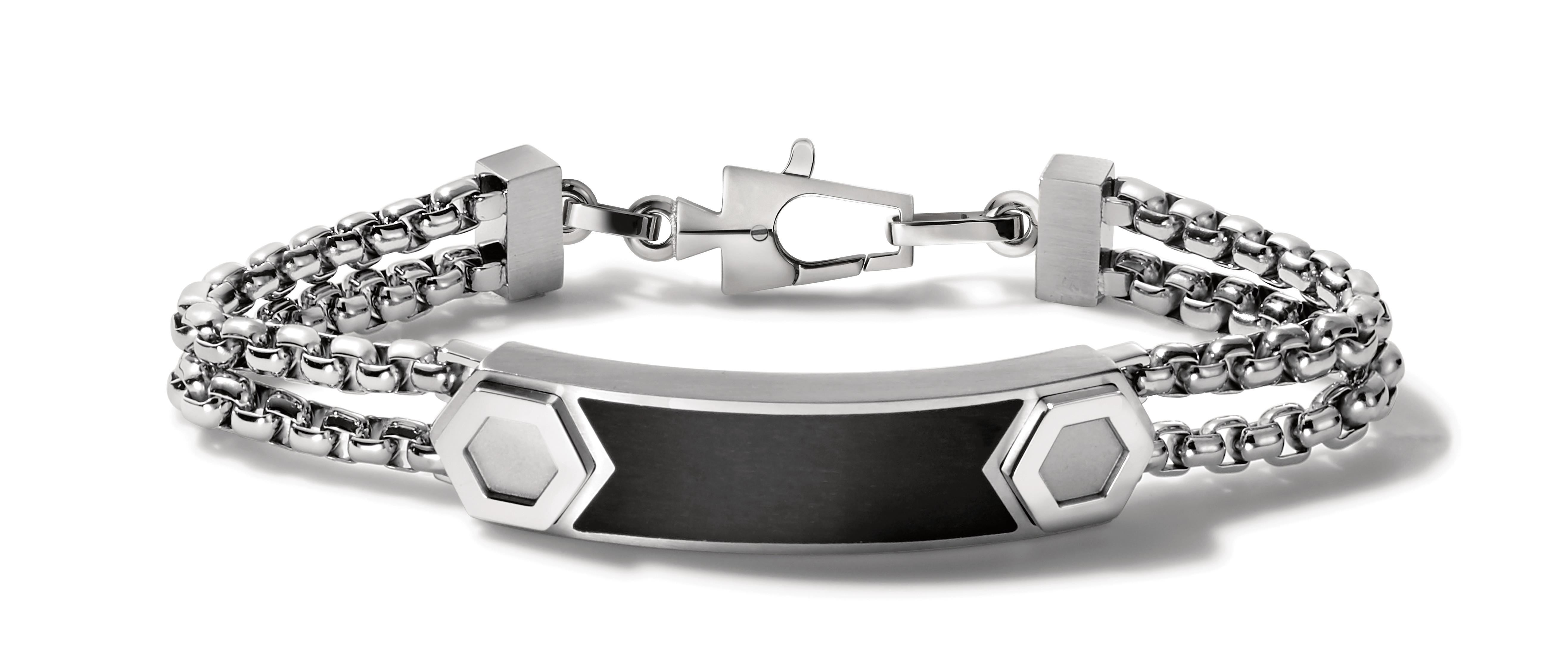Precisionist Stainless Steel Double Chain ID Bracelet w/ Matte Epoxy - Medium