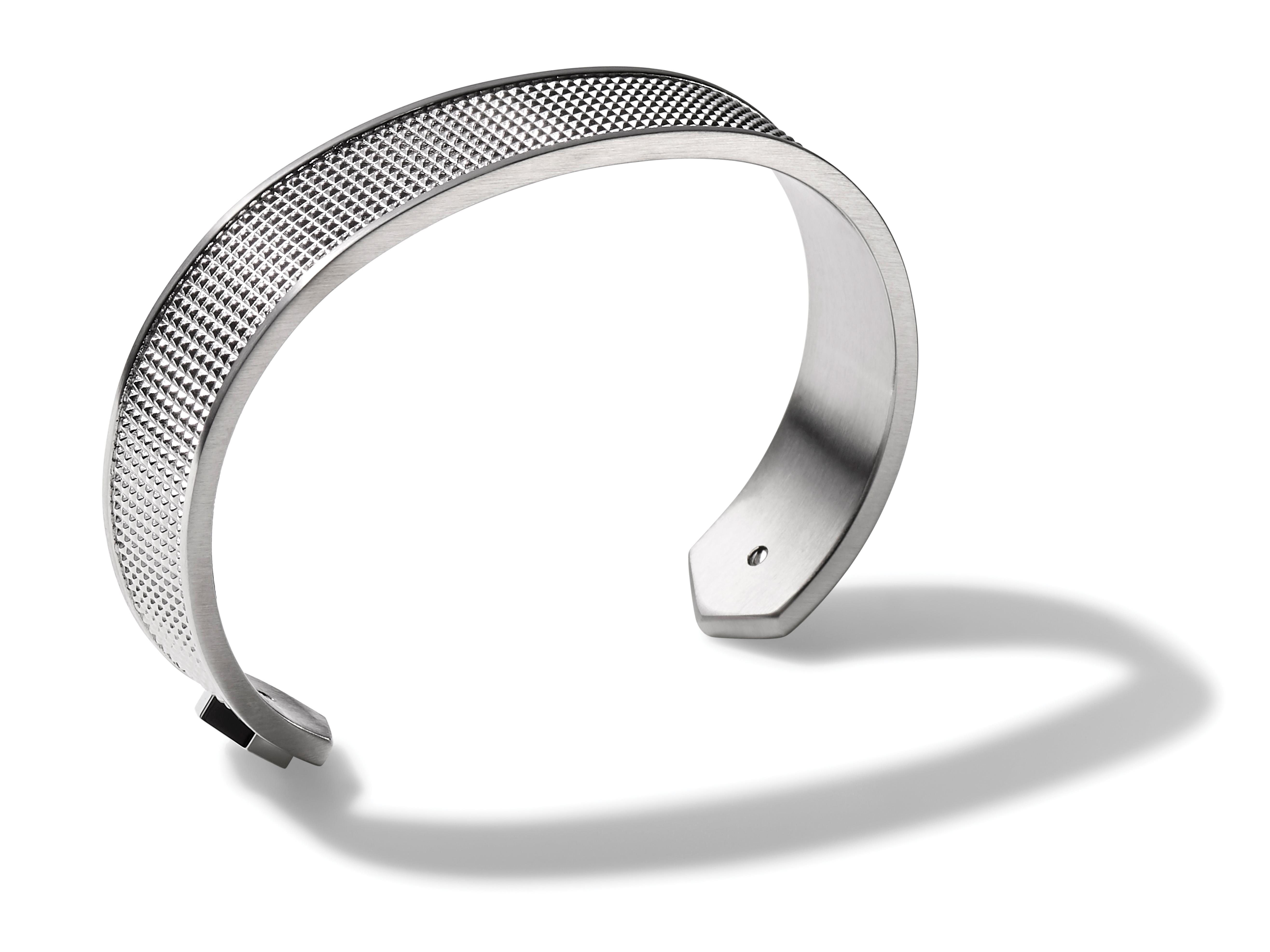 Precisionist Stainless Steel Knurled Open Cuff Bracelet - Medium