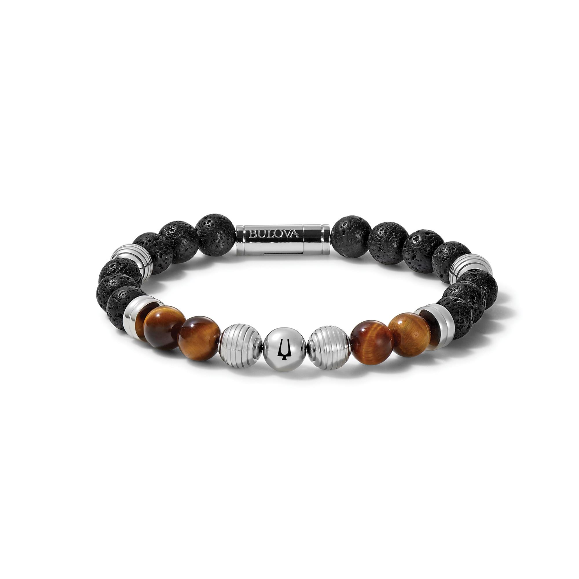 Bead Bracelet: Black Lava and Tiger Eye Beads - Large