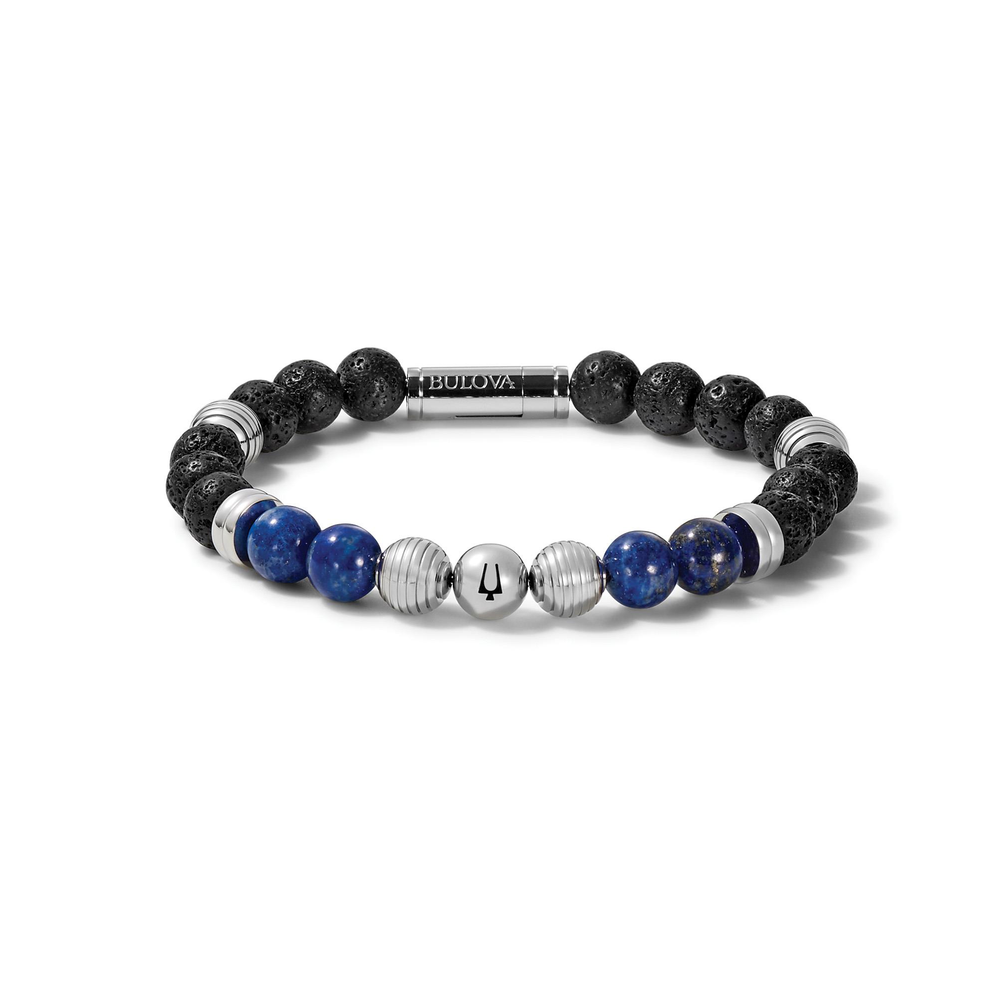 Classic Lapis & Black lava Bead Bracelet Large