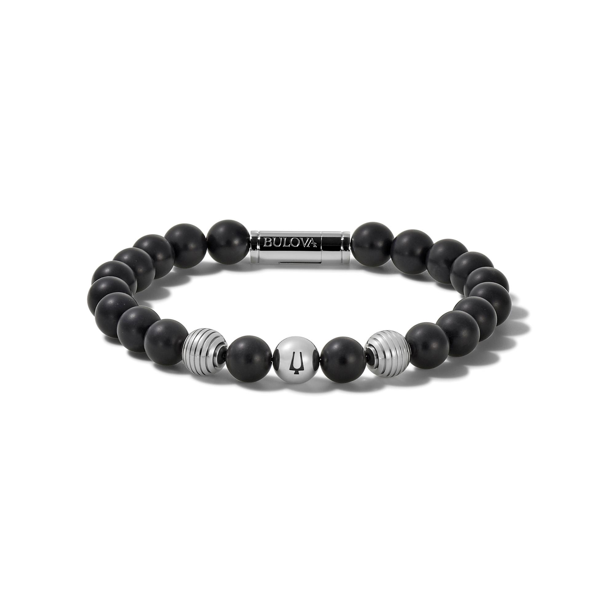 Bead Bracelet: Black Onyx and Stainless Steel Beads - Large