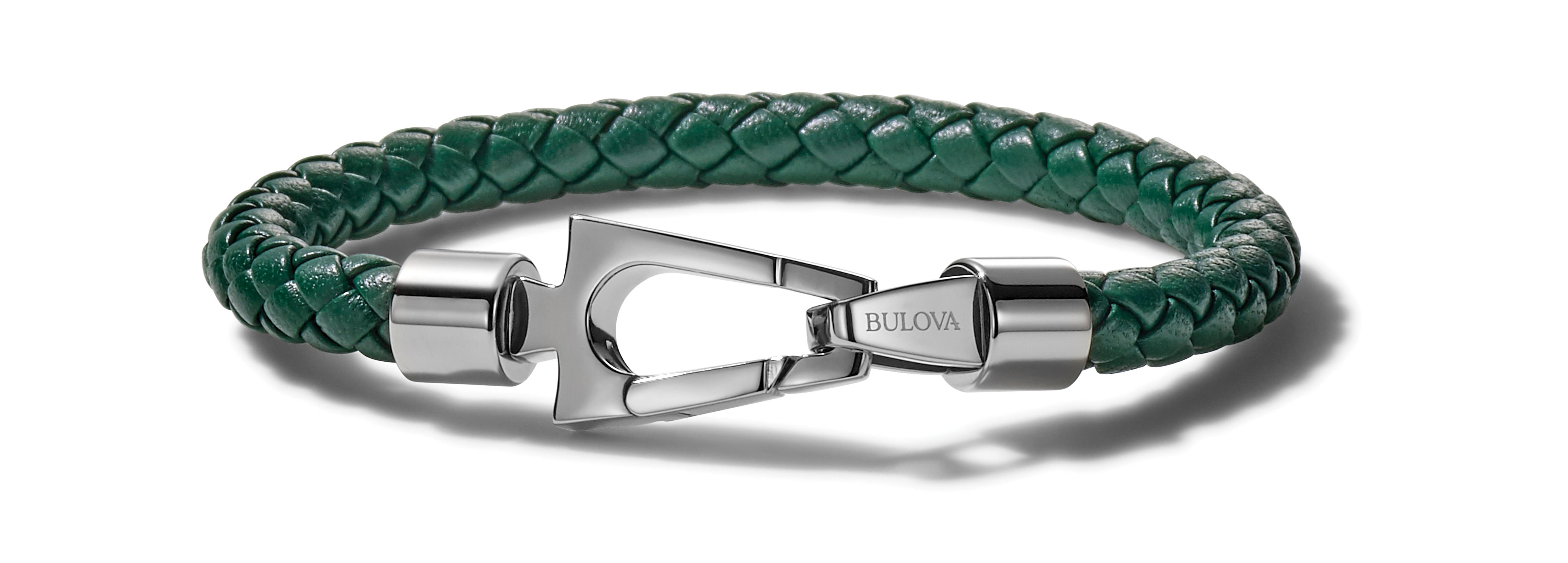 Green Braided Leather Bracelet - Medium