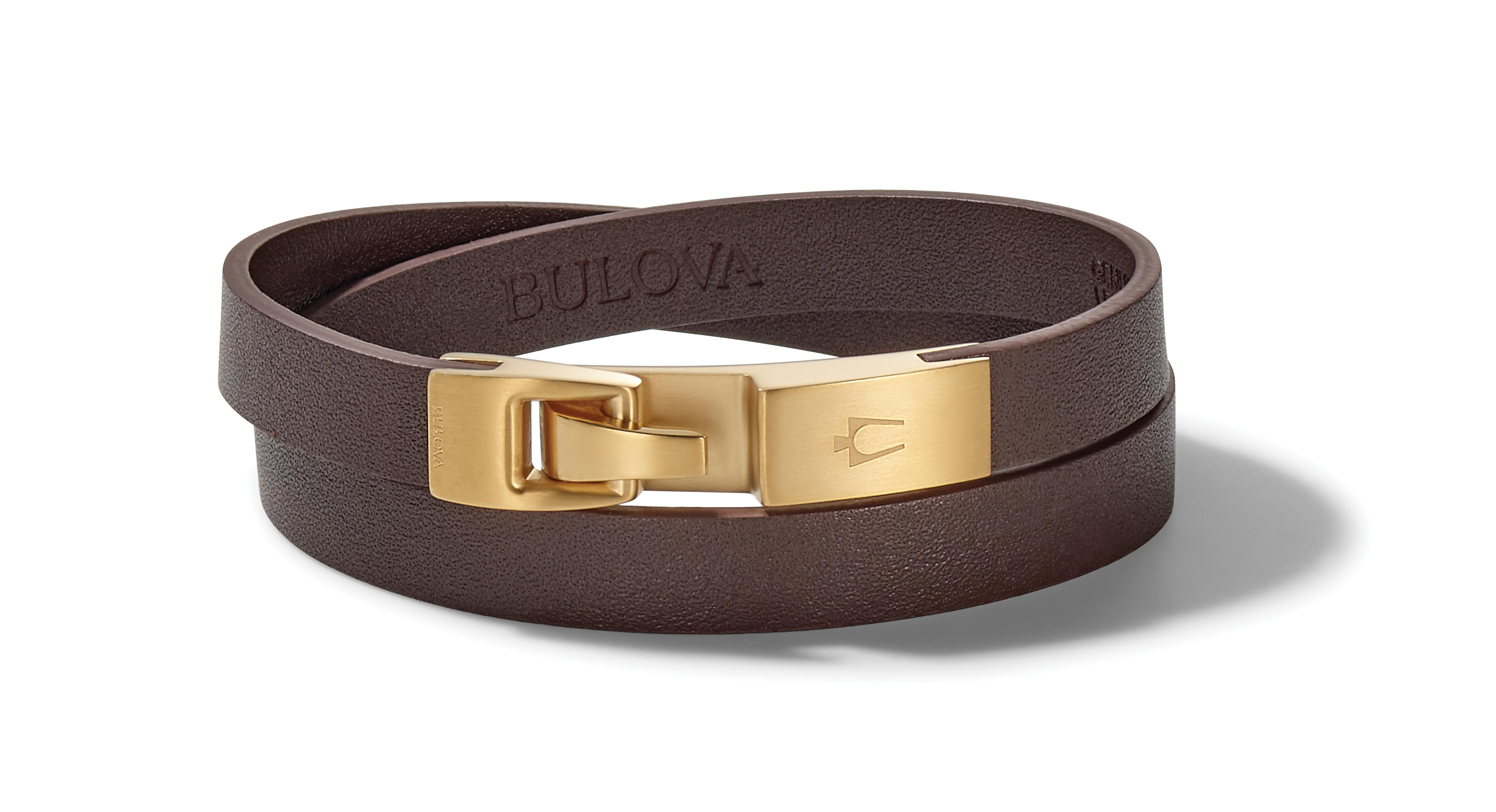 Classic Brown Leather & Gold Clasp Double Wrap Bracelet - Large