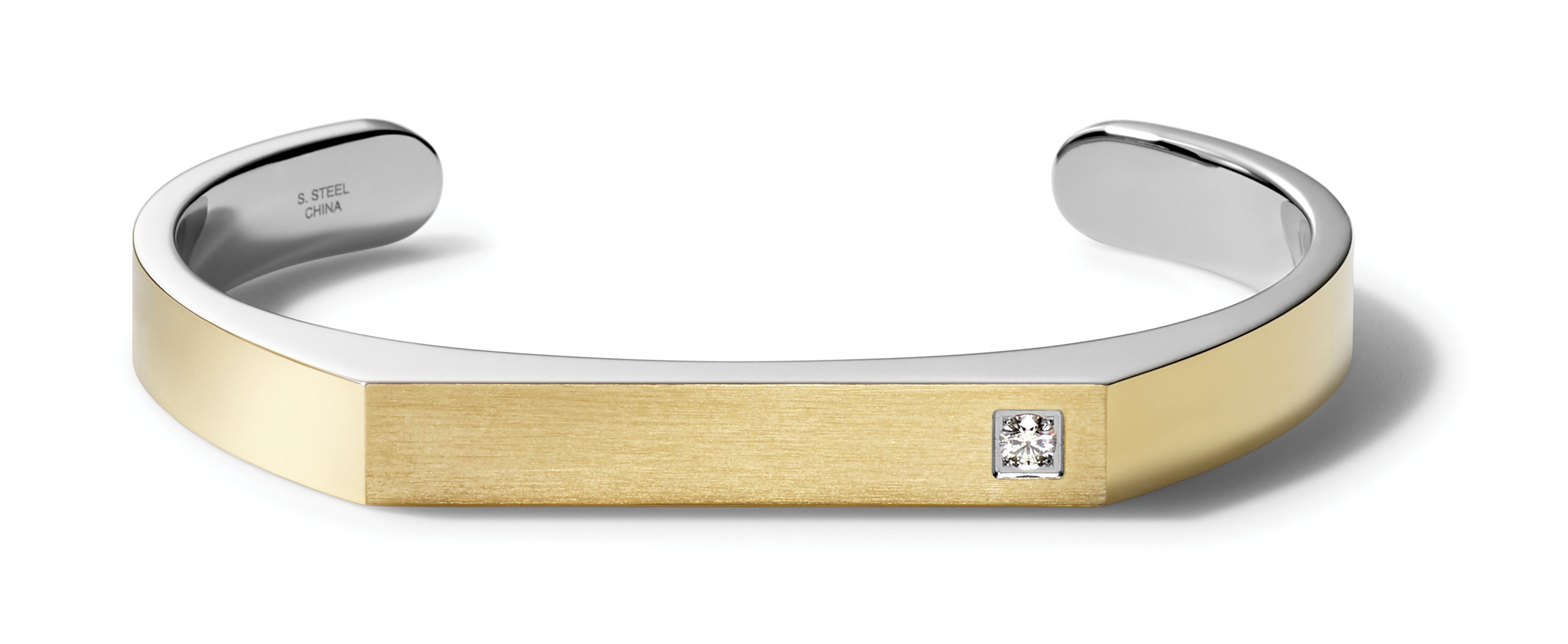 Open Cuff Bracelet Diamond Two-Tone Stainless Steel - Medium