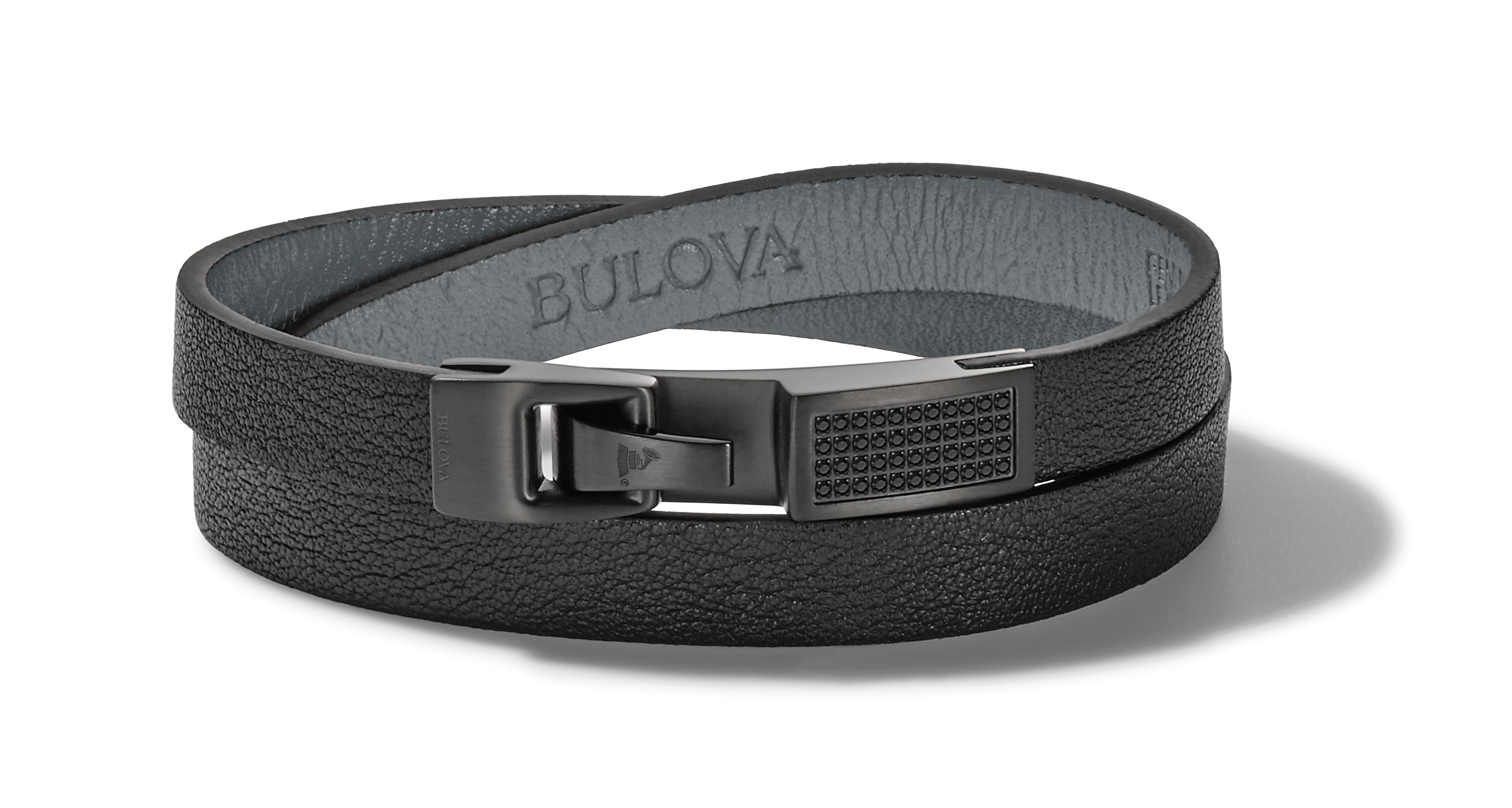 Latin GRAMMY Black Leather & Black Diamond Double Wrap Bracelet - Medium