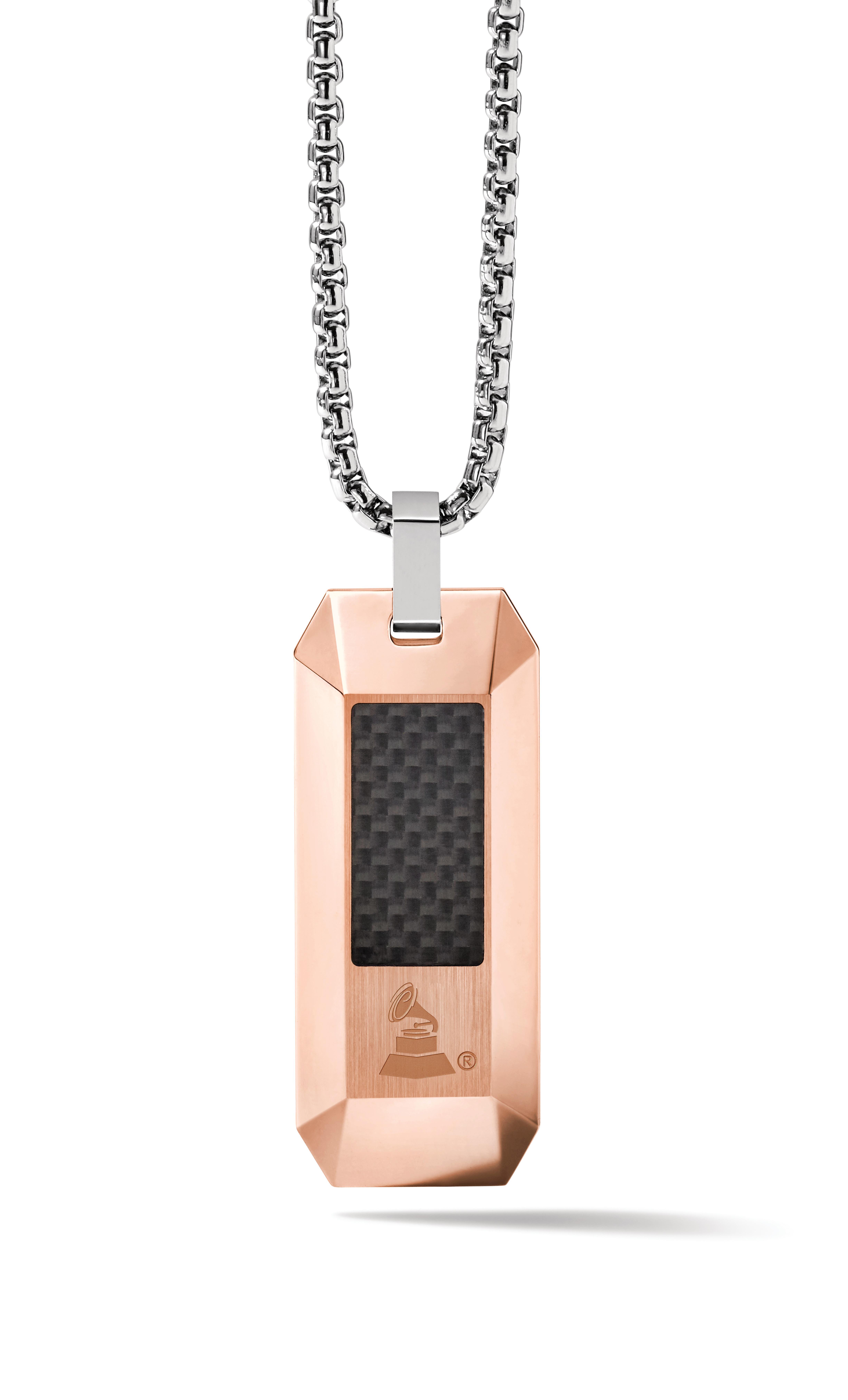 Necklace: Latin Grammy - Rose Gold, Carbon Fiber Dogtag Pendant